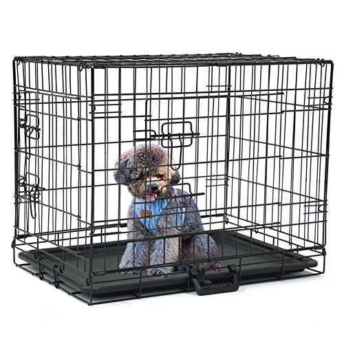Valcatch Cat Dogs Crate with Double Door/Tray/Handle, Folding Metal Cage Pet Kennel, Black, 24" - Image 4