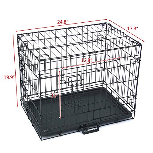 Valcatch Cat Dogs Crate with Double Door/Tray/Handle, Folding Metal Cage Pet Kennel, Black, 24" - Image 8