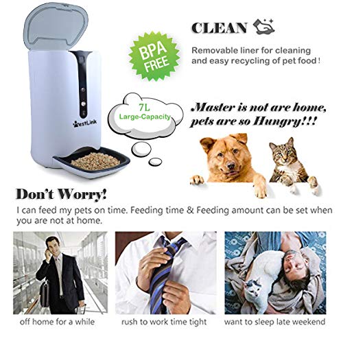 WESTLINK WiFi Automatic Dog and Cat Feeder Electric Auto Pet Food Dispenser with Smart APP Wireless Remote Control, Two Way Video & Audio, HD 720P Camera & Timed Programmable, White with Black - Image 5