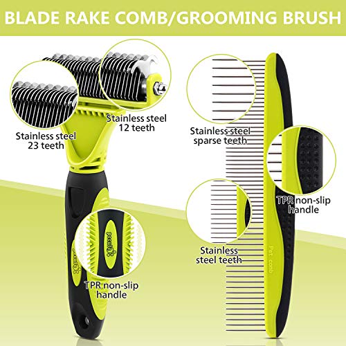 Pecute Dog Brush, Cat Brush for Grooming, Double Sided Blade Dog Rake with Dog Comb, Dog Under Coat Rake Removes Loose Undercoat, Knots, Mats, Dog Grooming Kits, Dog Hair Brush - Image 4