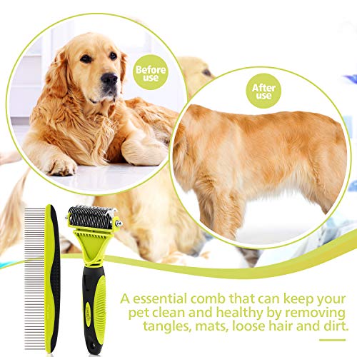 Pecute Dog Brush, Cat Brush for Grooming, Double Sided Blade Dog Rake with Dog Comb, Dog Under Coat Rake Removes Loose Undercoat, Knots, Mats, Dog Grooming Kits, Dog Hair Brush - Image 5