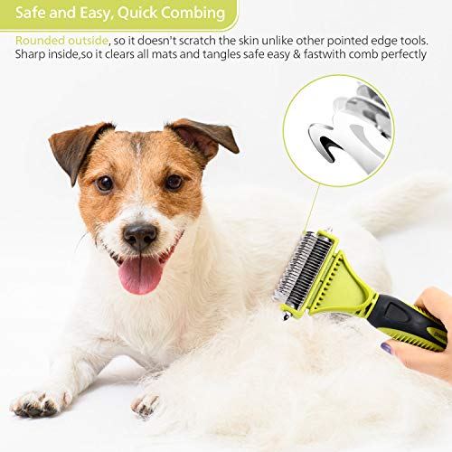 Pecute Dog Brush, Cat Brush for Grooming, Double Sided Blade Dog Rake with Dog Comb, Dog Under Coat Rake Removes Loose Undercoat, Knots, Mats, Dog Grooming Kits, Dog Hair Brush - Image 6