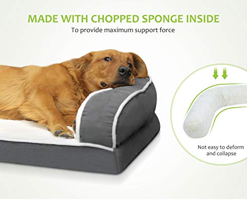 pecute Orthopedic Sofa Bed (XL 101 * 66 * 20 cm), Egg Crate Memory Foam Pet Couch Beds with 3 Sides Bolster for Good Support, Removable Washable Cover, Non Slip Base, Ideal for Medium Large Dogs - Image 4