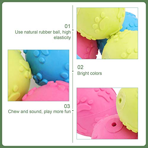 Balacoo Puppy Dog Chew Ball Toys Durable Rubber Teeth Cleaning Squeaky Balls Toy Set for Small Medium Dogs 6Pcs Random Color - Image 4