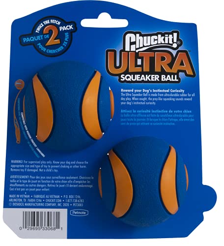 ChuckIt! Ultra Squeaker Ball Dog Toy, Durable High Bounce Floating Rubber Squeaky Dog Ball, Launcher Compatible Toy For Dogs, 2 Pack, Medium - Image 3