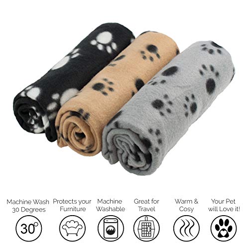 DIGIFLEX Large Pet Blankets x3 Dog Cat Soft Fleece 70cm X 100cm - Washable Soft Fleece Dog/Cat Throw Blanket - Paw Print Design – Bedding for a Puppy & Kitten - Image 4