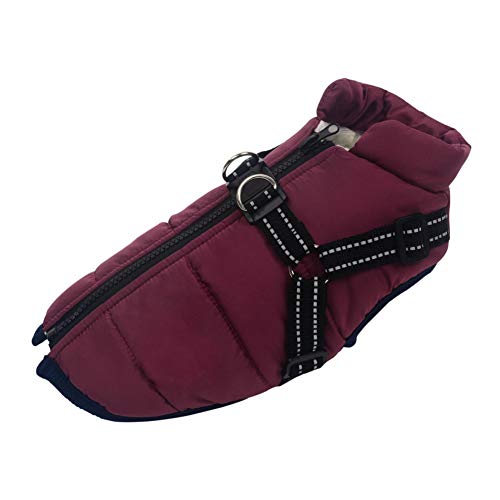 Dog Coat With Durable Harness Chest Strap Waterproof 2 In 1 Pet Autumn Winter Jacket Skiing Costume Sleeveless Cotton Padded Vest For Small Medium Large Dogs (XXL, Purple) - Image 8