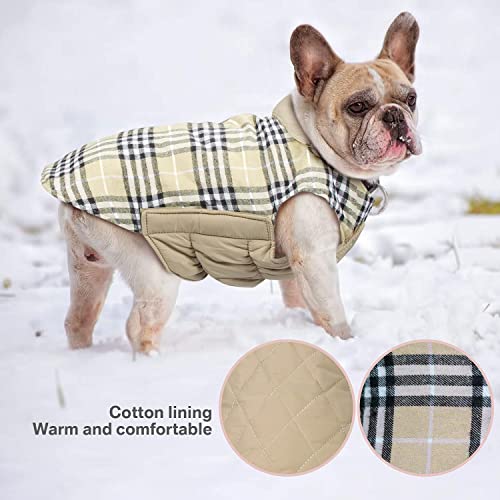 IREENUO Dog Reversible Plaid Coat Autumn Winter Warm Cozy Waistcoat British Style Dog Padded Jacket for Small Medium Dogs (M, Beige) - Image 4