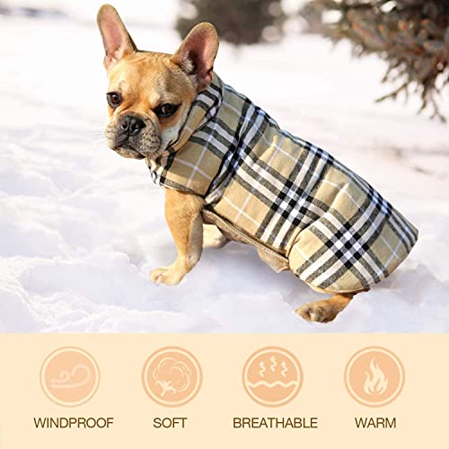 IREENUO Dog Reversible Plaid Coat Autumn Winter Warm Cozy Waistcoat British Style Dog Padded Jacket for Small Medium Dogs (M, Beige) - Image 5