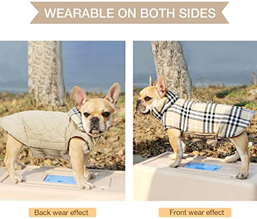 IREENUO Dog Reversible Plaid Coat Autumn Winter Warm Cozy Waistcoat British Style Dog Padded Jacket for Small Medium Dogs (M, Beige) - Image 6