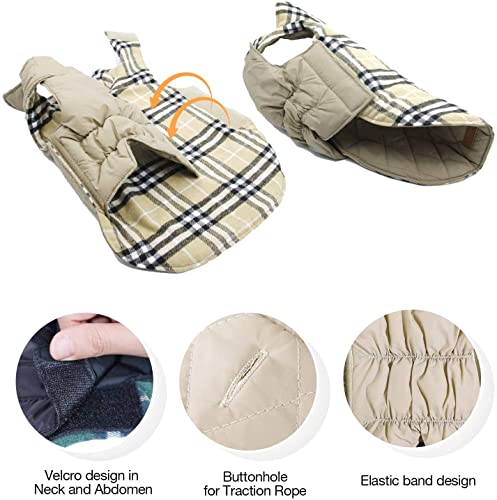IREENUO Dog Reversible Plaid Coat Autumn Winter Warm Cozy Waistcoat British Style Dog Padded Jacket for Small Medium Dogs (M, Beige) - Image 7