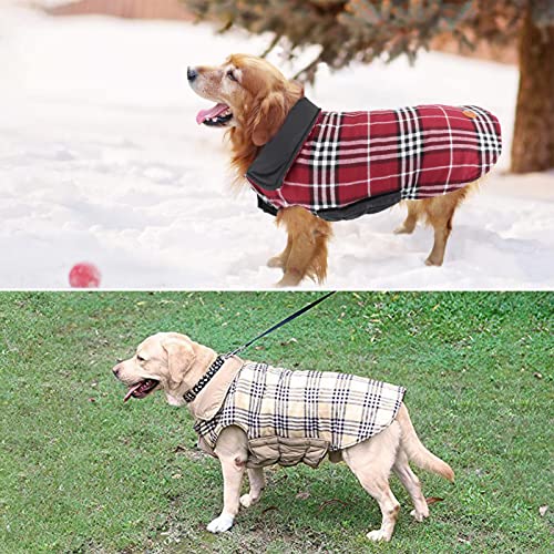 IREENUO Dog Reversible Plaid Coat Autumn Winter Warm Cozy Waistcoat British Style Dog Padded Jacket for Small Medium Dogs (M, Beige) - Image 8