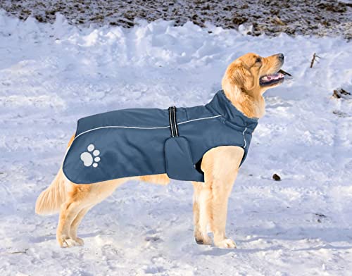 Dog Coats Waterproof Dog Winter Coat with Padded Fleece Lining Harness D Ring Fit for Labrador Retriever Cockapoo Springer Spaniel Doberman in Cold Weather - Navy - L - Image 3