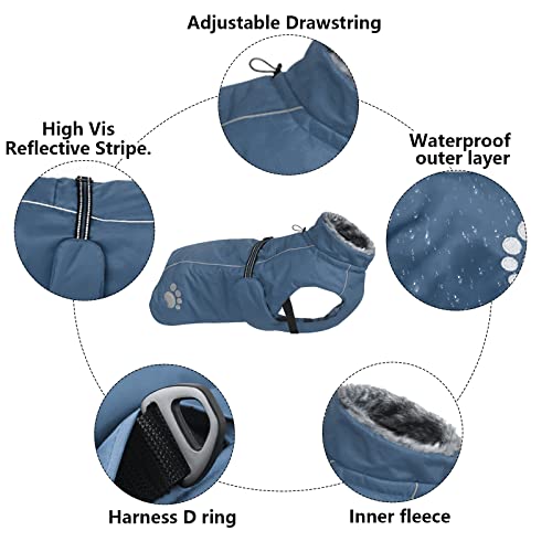 Dog Coats Waterproof Dog Winter Coat with Padded Fleece Lining Harness D Ring Fit for Labrador Retriever Cockapoo Springer Spaniel Doberman in Cold Weather - Navy - L - Image 4