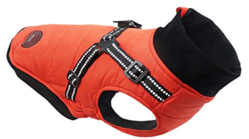 Morezi Dog costume, dog coats, dog snowsuit with safety reflective strip, cotton padded christmas harness for puppy small medium dogs - Orange - XL - Image 3