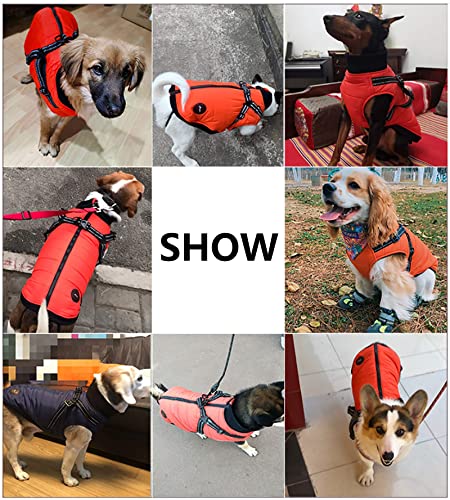 Morezi Dog costume, dog coats, dog snowsuit with safety reflective strip, cotton padded christmas harness for puppy small medium dogs - Orange - XL - Image 4