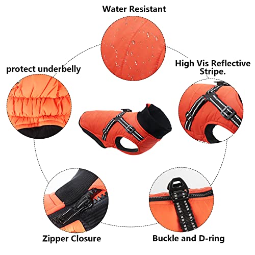 Morezi Dog costume, dog coats, dog snowsuit with safety reflective strip, cotton padded christmas harness for puppy small medium dogs - Orange - XL - Image 5