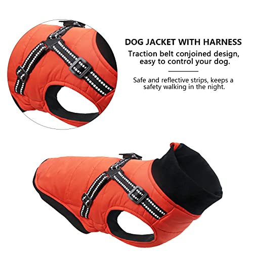 Morezi Dog costume, dog coats, dog snowsuit with safety reflective strip, cotton padded christmas harness for puppy small medium dogs - Orange - XL - Image 6