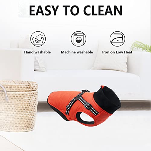 Morezi Dog costume, dog coats, dog snowsuit with safety reflective strip, cotton padded christmas harness for puppy small medium dogs - Orange - XL - Image 7