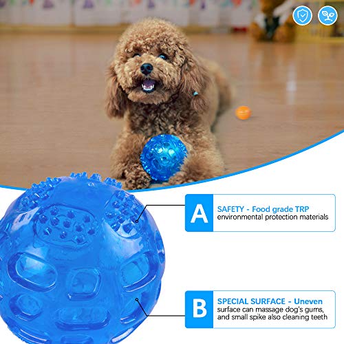PETTOM Dog Ball Squeaky Toy Durable Small Dog Chew Toys Balls Waterproof Floating Bouncy Rubber Ball with Squeaky Sound for Training Swimming, 3 Packs (Orange,Blue,Green) - Image 3