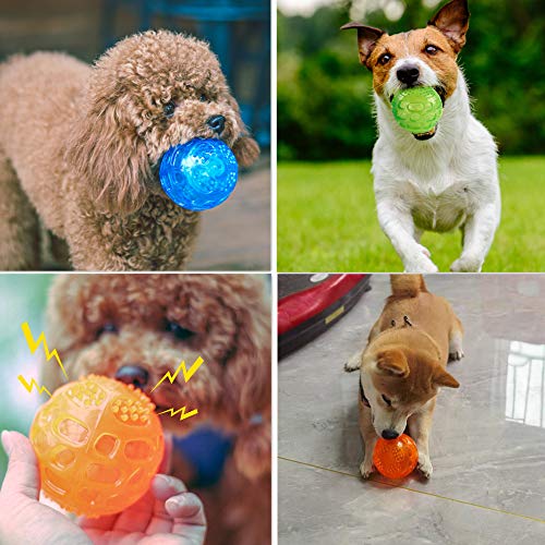 PETTOM Dog Ball Squeaky Toy Durable Small Dog Chew Toys Balls Waterproof Floating Bouncy Rubber Ball with Squeaky Sound for Training Swimming, 3 Packs (Orange,Blue,Green) - Image 6