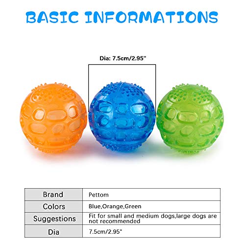 PETTOM Dog Ball Squeaky Toy Durable Small Dog Chew Toys Balls Waterproof Floating Bouncy Rubber Ball with Squeaky Sound for Training Swimming, 3 Packs (Orange,Blue,Green) - Image 7