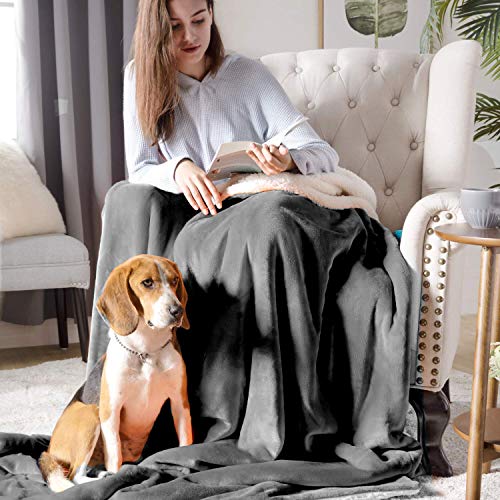 furrybaby Waterproof Dog Blanket, Fluffy Pee Proof pet Blanket for Couch Bed Protection Washable Reversible Pet Fleece Sherpa Throw Blanket Furniture Protector Grey(76×127cm) - Image 6