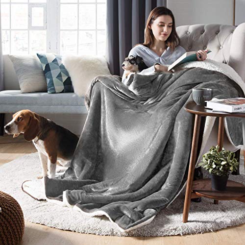furrybaby Waterproof Dog Blanket, Fluffy Pee Proof pet Blanket for Couch Bed Protection Washable Reversible Pet Fleece Sherpa Throw Blanket Furniture Protector Grey(76×127cm) - Image 8