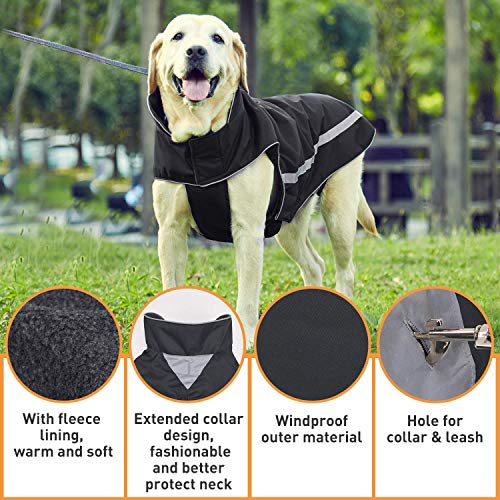 Waterproof Dogs Coat Warm Jackets, Reflective Dog Coat With Harness Hole Adjustable Dogs Outfits Soft Winter Clothes Fleece Lined for Medium Large Dog, Pet Snowproof Suit Black 4XL Length 59 CM - Image 3