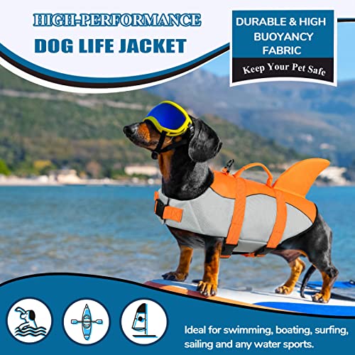 AOFITEE Dog Life Jacket Pet Safety Vest, Adjustable Dog Lifesaver Ripstop Pet Life Preserver with Rescue Handle for Small Medium and Large Dogs (Orange Shark, XS) - Image 3
