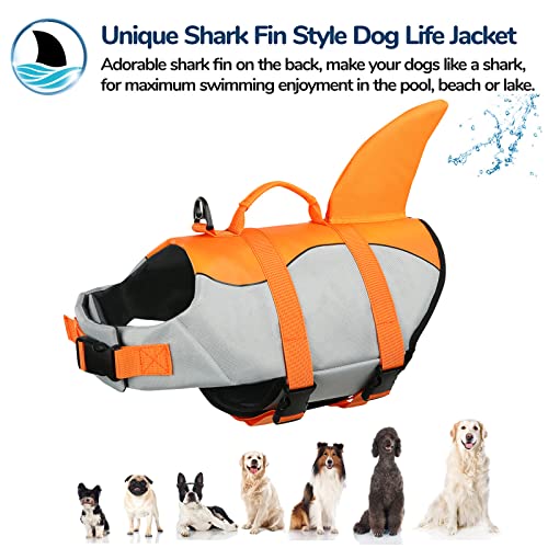 AOFITEE Dog Life Jacket Pet Safety Vest, Adjustable Dog Lifesaver Ripstop Pet Life Preserver with Rescue Handle for Small Medium and Large Dogs (Orange Shark, XS) - Image 4