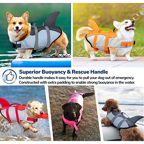 AOFITEE Dog Life Jacket Pet Safety Vest, Adjustable Dog Lifesaver Ripstop Pet Life Preserver with Rescue Handle for Small Medium and Large Dogs (Orange Shark, XS) - Image 6