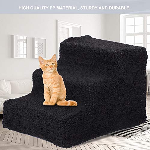 AYNEFY Pet Stairs, 3 Steps, Pet Stairs, Dog Stairs, Cat Stairs, Plush Step 3 Steps, Pet Dog Cat Stairs Ramp Ladder with Removable Cover for High Bed - Image 7