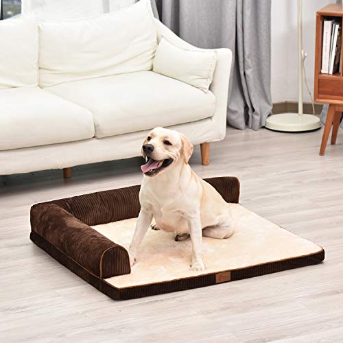 AcornPets B-1203 Extra Large Deluxe Coffee Brown Memory Foam Orthopaedic Dog Sofa Mattress Bed Fleece 110 x 95 CM For Large Dogs, Premium Corduroy and Smooth Velveteen Fabric, Detachable and Washable - Image 3