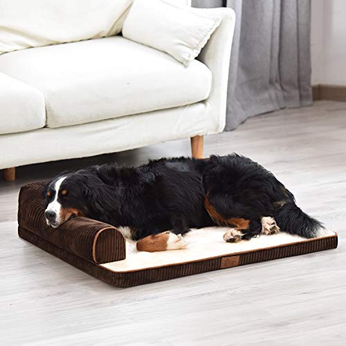 AcornPets B-1203 Extra Large Deluxe Coffee Brown Memory Foam Orthopaedic Dog Sofa Mattress Bed Fleece 110 x 95 CM For Large Dogs, Premium Corduroy and Smooth Velveteen Fabric, Detachable and Washable - Image 4