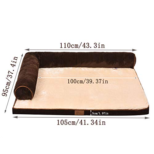 AcornPets B-1203 Extra Large Deluxe Coffee Brown Memory Foam Orthopaedic Dog Sofa Mattress Bed Fleece 110 x 95 CM For Large Dogs, Premium Corduroy and Smooth Velveteen Fabric, Detachable and Washable - Image 5