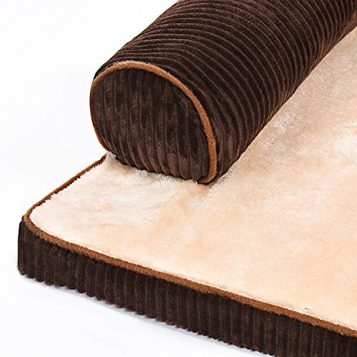 AcornPets B-1203 Extra Large Deluxe Coffee Brown Memory Foam Orthopaedic Dog Sofa Mattress Bed Fleece 110 x 95 CM For Large Dogs, Premium Corduroy and Smooth Velveteen Fabric, Detachable and Washable - Image 6
