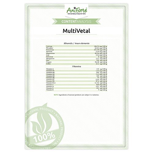 AniForte MultiVitamin MultiVETAL Powder 100g: Natural Vitamin Supplement for Dogs & Cats - Contains 13 Vitamins & 11 Minerals, Including Vitamin B Complex, B1, B2,B5, B6, B12, A, C, D, E, K, Omega 3 - Image 3