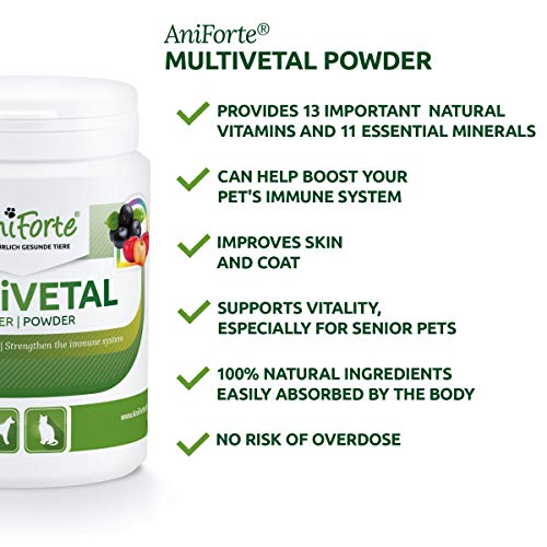 AniForte MultiVitamin MultiVETAL Powder 100g: Natural Vitamin Supplement for Dogs & Cats - Contains 13 Vitamins & 11 Minerals, Including Vitamin B Complex, B1, B2,B5, B6, B12, A, C, D, E, K, Omega 3 - Image 4