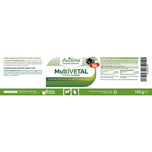 AniForte MultiVitamin MultiVETAL Powder 100g: Natural Vitamin Supplement for Dogs & Cats - Contains 13 Vitamins & 11 Minerals, Including Vitamin B Complex, B1, B2,B5, B6, B12, A, C, D, E, K, Omega 3 - Image 5