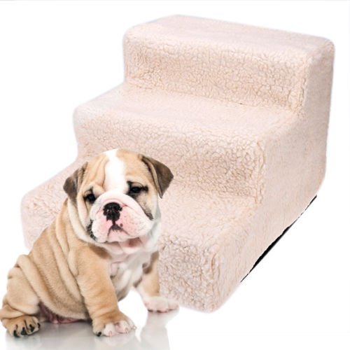 Ardisle Pet Stairs for Small Dogs Cats Beige Carpeted Bed Couch Safety Pet Ladder Steps - Image 3