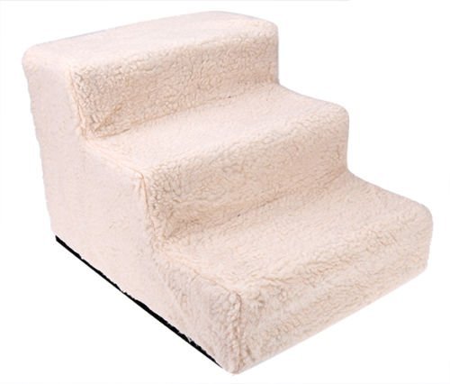 Ardisle Pet Stairs for Small Dogs Cats Beige Carpeted Bed Couch Safety Pet Ladder Steps - Image 4