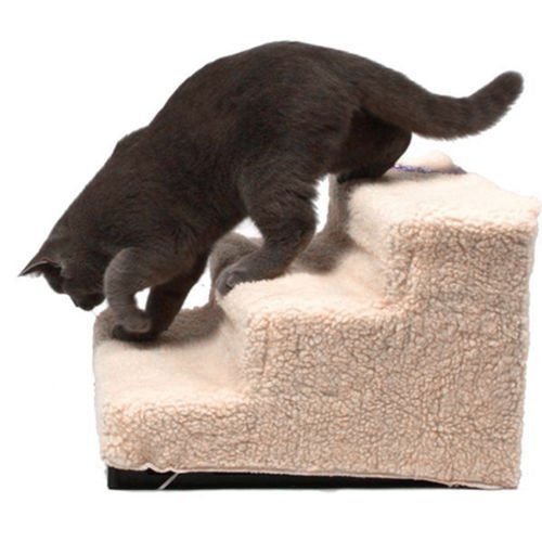 Ardisle Pet Stairs for Small Dogs Cats Beige Carpeted Bed Couch Safety Pet Ladder Steps - Image 7