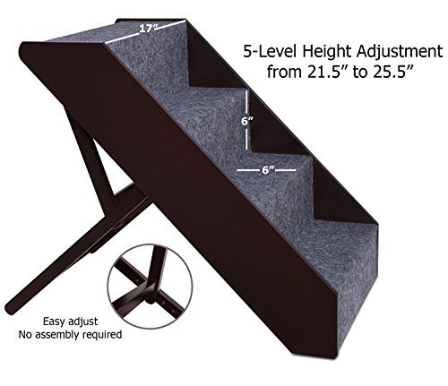 Arf Pets Wood Dog Stairs, 4 Levels Height Adjustment Wide Pet Steps for Dogs and Cats, Foldable - Image 3