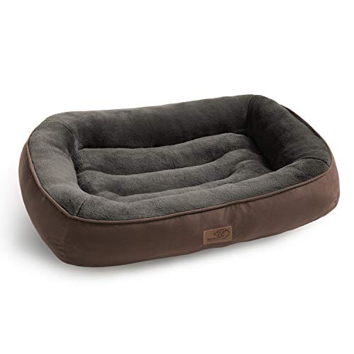 Bedsure Plush Dog Bed Extra Large- Machine Washable Pet Bolster Bed for Large Dogs Up to 45 KG, Brown, 110x76x18cm - Image 3