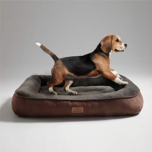 Bedsure Plush Dog Bed Extra Large- Machine Washable Pet Bolster Bed for Large Dogs Up to 45 KG, Brown, 110x76x18cm - Image 4