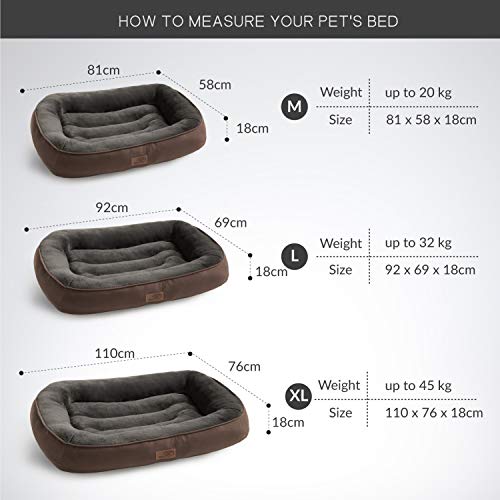 Bedsure Plush Dog Bed Extra Large- Machine Washable Pet Bolster Bed for Large Dogs Up to 45 KG, Brown, 110x76x18cm - Image 5