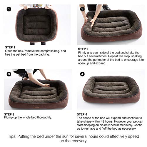Bedsure Plush Dog Bed Extra Large- Machine Washable Pet Bolster Bed for Large Dogs Up to 45 KG, Brown, 110x76x18cm - Image 10