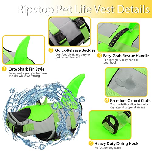 Dog Life Jacket, Large Dog Life Vest for Swimming Boating, Shark Life Jackets for Small Medium Large Dogs, Reflective Dog Lifesaver Life Preserver Swimsuit with Rescue Handle and High Buoyancy - Image 4