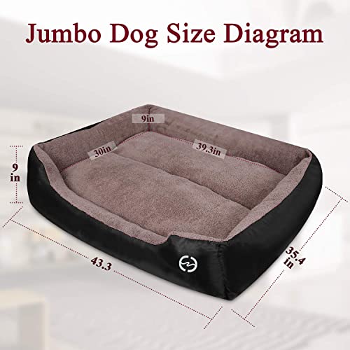 FRISTONE Dog Beds Large Washable Pet Basket Comfortable Kennel Bed for Large Dogs Deluxe Fleece Cushion Blanket XXXL Black - Image 3
